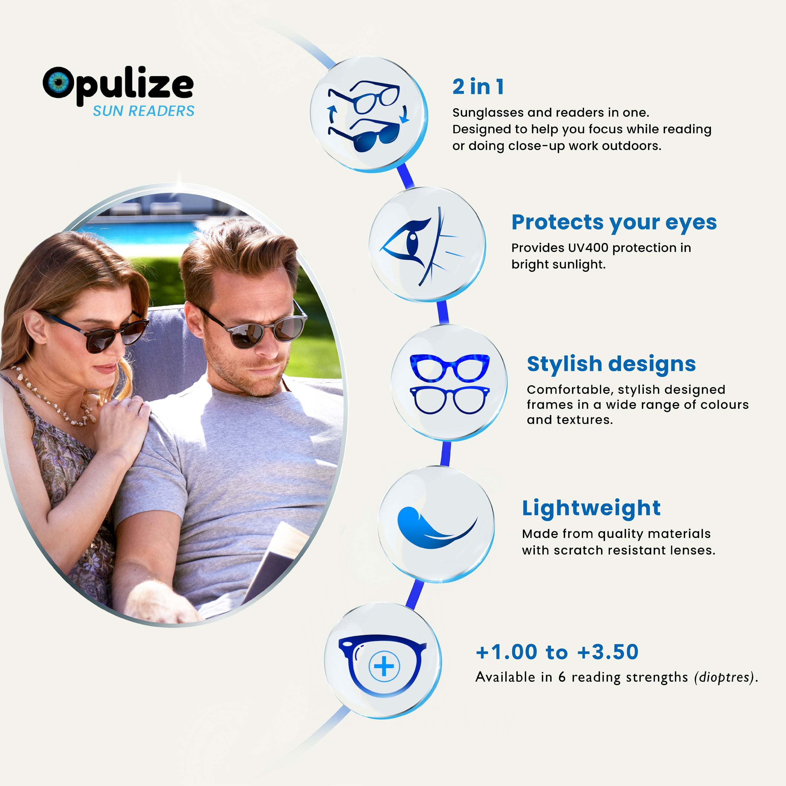 OPULIZE KOI Reading Glasses With Reading Sunglasses 5 Pack - Rectangular Frame - Black-Purple-Clear-Aqua-Clear - Mens Womens - Spring Hinges - RRRRS50-35CQC - +2.50