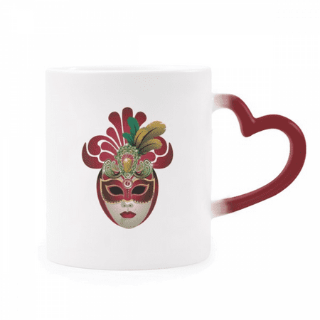 

Round Face Head Happy Carnival Of Venice Heat Sensitive Mug Red Color Changing Stoneware Cup