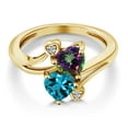 thumbnail image 3 of Gem Stone King 18K Yellow Gold Plated Silver Green Mystic Topaz London Blue Topaz and White Lab Grown Diamond Ring for Women (1.93 Cttw, Heart Shape 6MM, Gemstone Birthstone, Size 7), 3 of 6