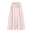 thumbnail image 4 of CLOISE Women's Capris with Pockets Stretch Wide Leg Pants Elastic High Waisted Palazzo Pants Summer Casual Fashion Solid Loose Lightweight Cropped Flowy Trousers Pink XL, 4 of 7
