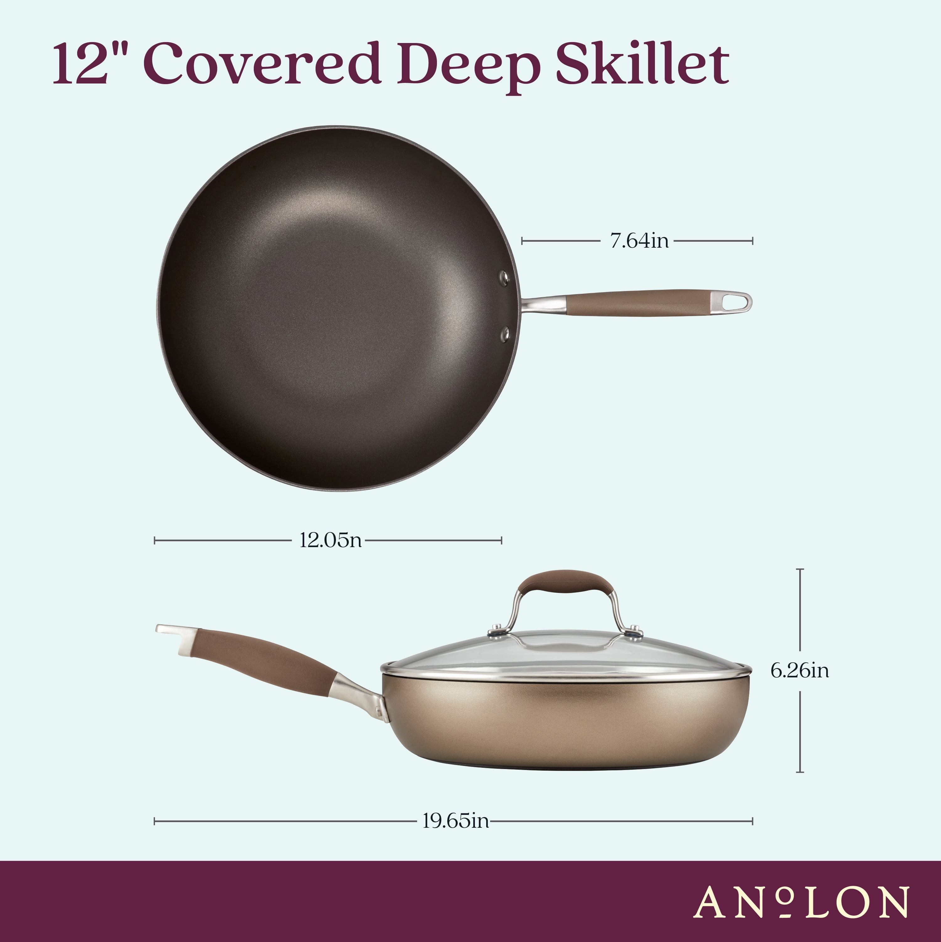 Anolon Advanced Home 12" Hard-Anodized Nonstick Deep Frying Pan with Lid, Bronze