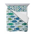 thumbnail image 7 of Quilts Twin-XL Size Bedding Set, Blue Fishes Lightweight Quilted Comforter, Cartoon Coastal Ocean Fish Striped Wooden Soft Reversible Bedspread Coverlet with Pillow Covers for All Season, 68" x 98", 7 of 7