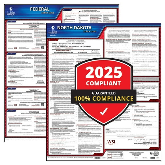 2025 North Dakota et Ensemble d'Affiches sur le Droit du Travail Fédéral (Anglais, État) - Affiches Laminées Conformes OSHA, J. J. Keller & Associates, Inc.