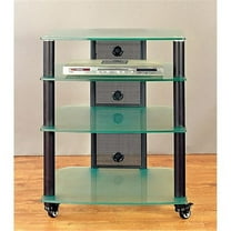 VTI Manufacturing NGR404BF Black Poles 4 Frosted Glass Shelves AV Stand