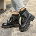 thumbnail image 2 of Rokment Platform Chunky Combat Boots for Women 2025 Fashion Floral Foldover Mid Calf Riding Ankle Booties Black White Winter Fall Shoes Black Size 8, 2 of 5