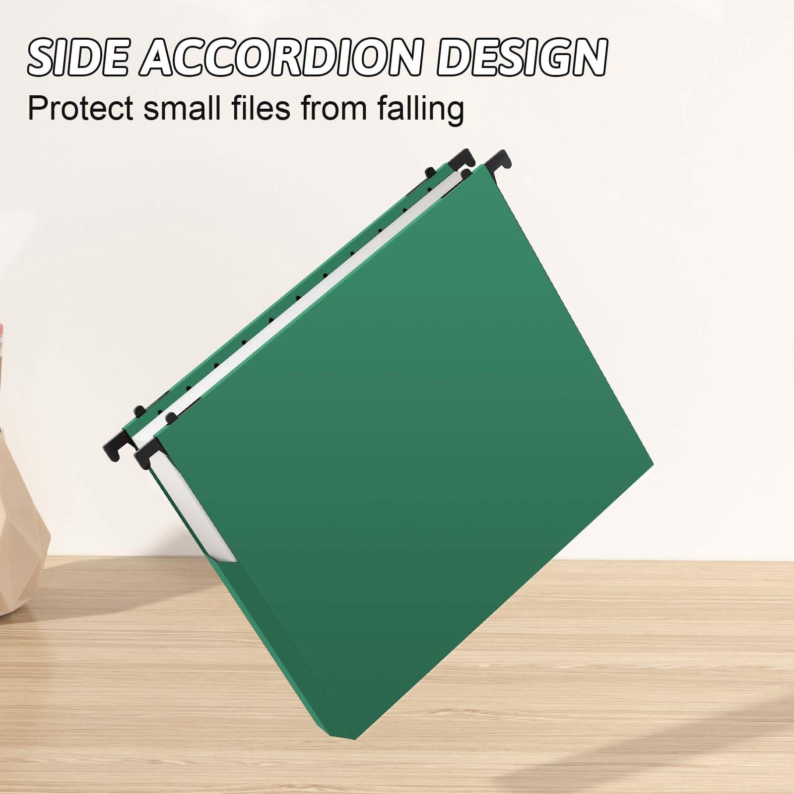 Plastic Hanging File Folders Expandable 12 Pack Heavy Duty Folder Letter Size 2 Inch Expansion Extra Capacity Adjustable Tabs Green Designed For Bulky Files