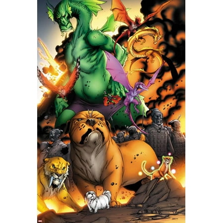 Avengers vs. Pet Avengers No.3: Lockjaw, Lockheed, and Fin Fang Foom Standing Poster Wall Art By Ig