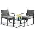thumbnail image 5 of Patio Furniture Set, Aiho 3 Pieces Wicker Outdoor Chairs Set with Glass Table, Patio Bistro Set for Garden, Backyard, Balcony, Gray Cushions, 5 of 11