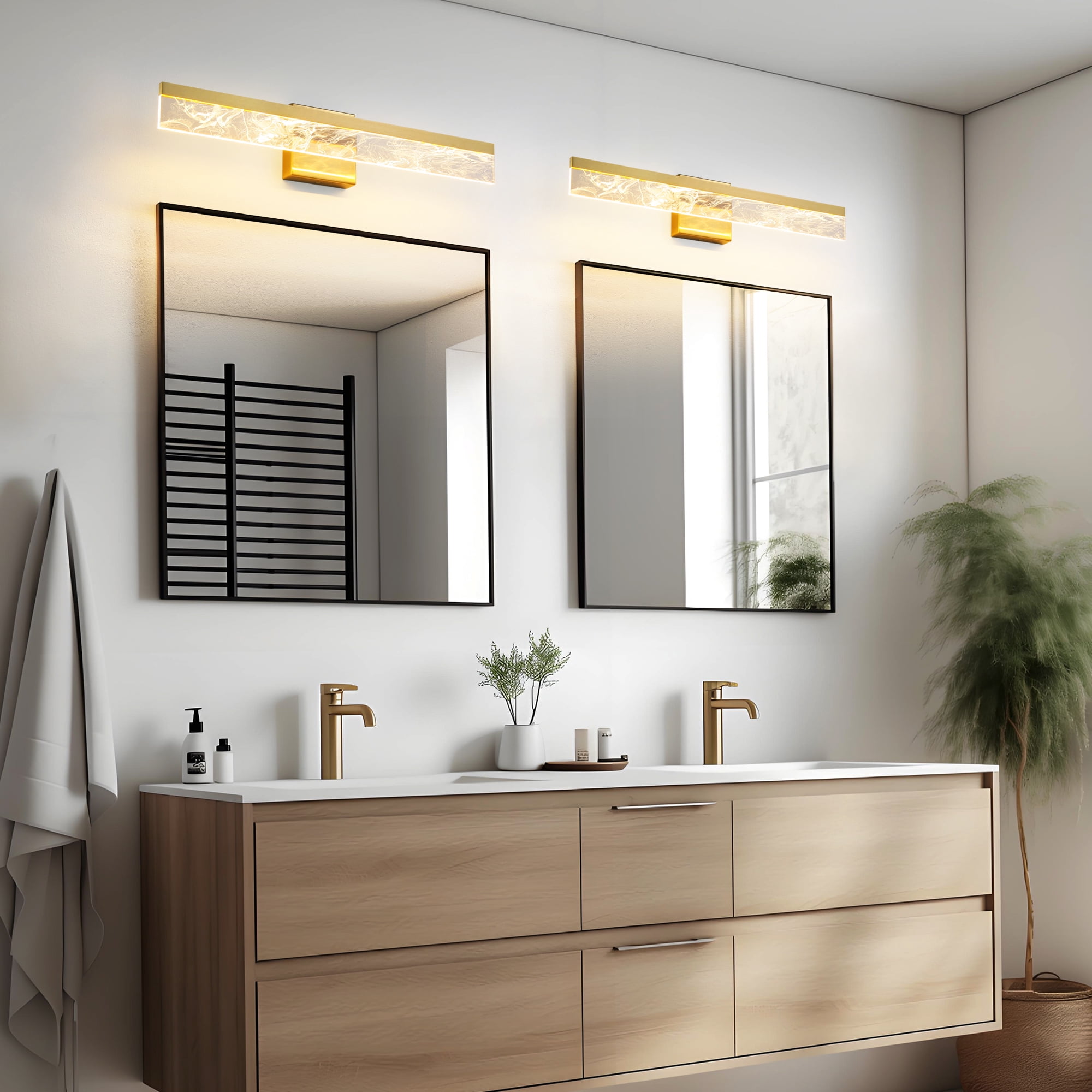 Gold Bathroom Light Fixtures 24 inch Dimmable Metal Wall Sconce Fixtures Over Mirror LED Vanity Light Bar for Restroom Mirror 3000K Warm White Light