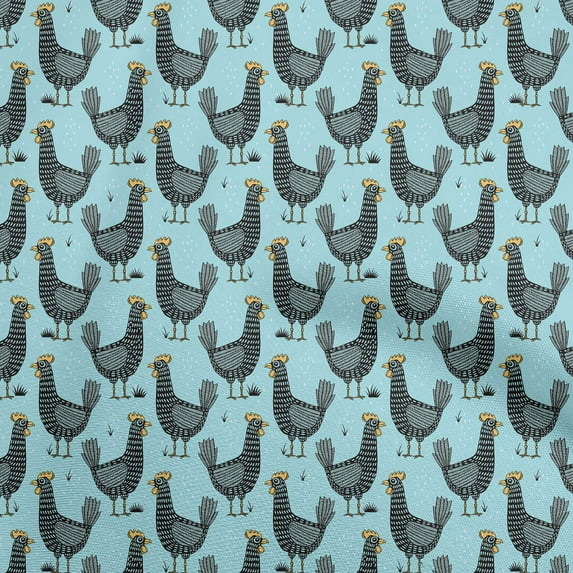 oneOone Polyester Spandex Sky Blue Fabric Rooster Cock Diy Clothing Quilting Fabric Print Fabric By Yard 56 Inch Wide-TO