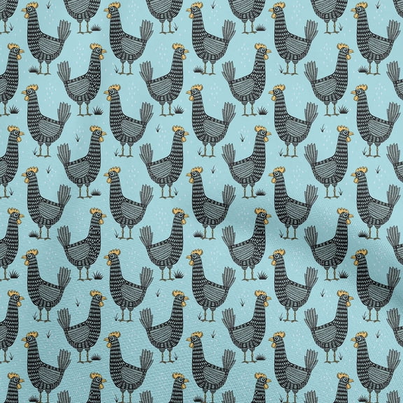 oneOone Cotton Poplin Sky Blue Fabric Rooster Cock Sewing Fabric By The Yard Printed Diy Clothing Sewing Supplies 56 Inch Wide-NA