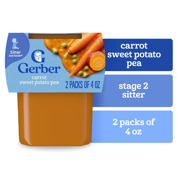 Gerber 2nd Foods Natural for Baby Veggie Power Baby Food, Carrot Sweet Potato Pea, 4 oz Tubs (16 Pack)