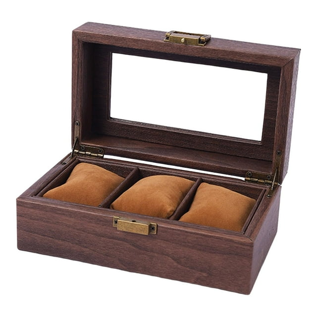 Storage Box, Glass Window Showcase Lockable Watch Cushion Jewelry Box Display Organizer Watch Travel Case Holder Men Grid