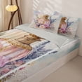 thumbnail image 3 of Castle Fairy Floral Perfume Print Zipper Twin Comforter Sets with Fitted Sheet and 2 Pillowcases,Vintage Watercolor Flowers Pattern Zipper Bedding Set,Pink Purple,Grey Reversible,4-Piece, 3 of 6