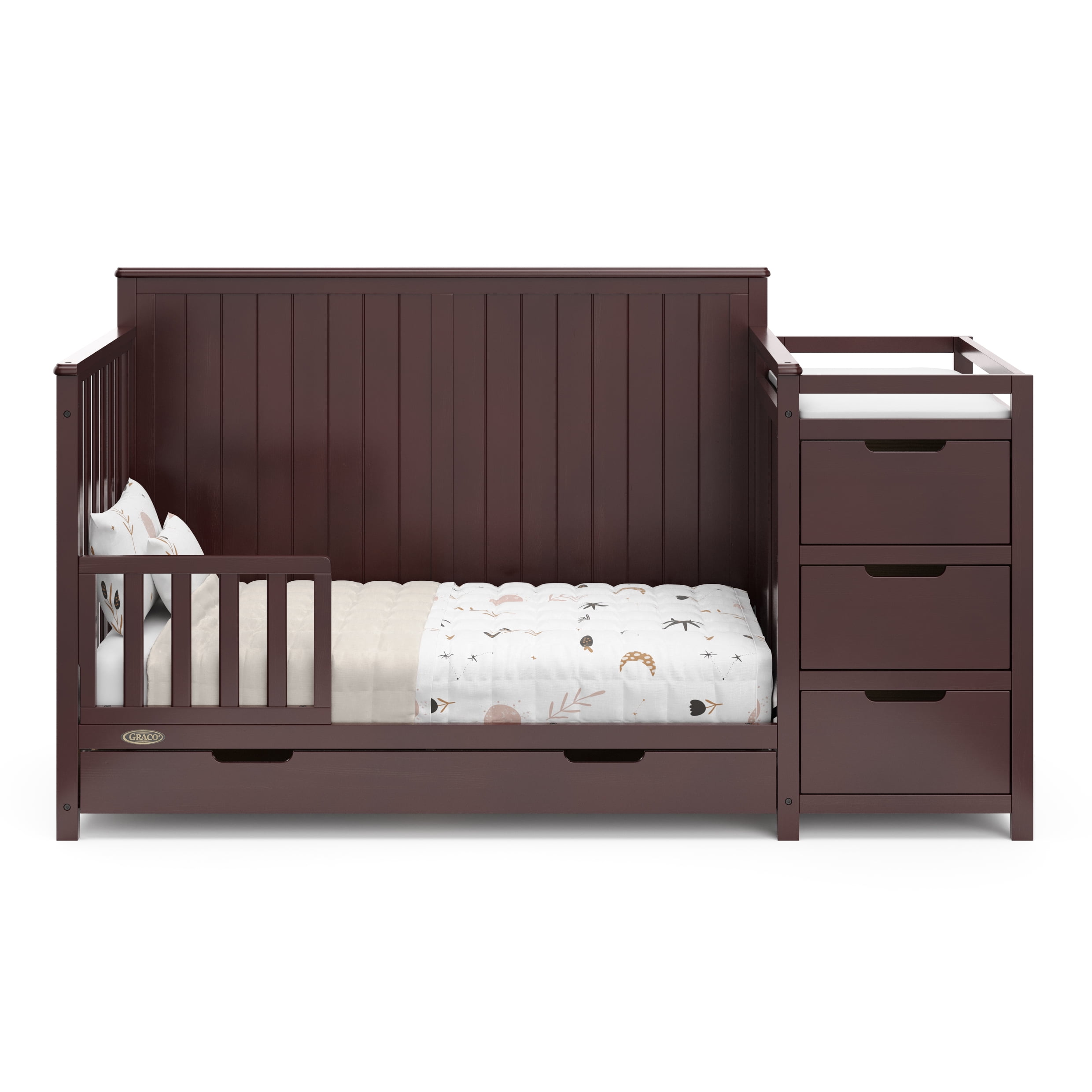 Graco Hadley 5-in-1 Convertible Crib and Changer and Premium Crib & Toddler Mattress Bundle, Espresso