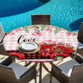 thumbnail image 6 of Valentine's Day Round Tablecloth, Fitted Table Cover with Elastic for 55"-60" Round Tables, Red Truck Roses Love Leaves Pink Plaid Table Cloth Outdoor Indoor Dinning Party Waterproof Tablecloths, 6 of 7