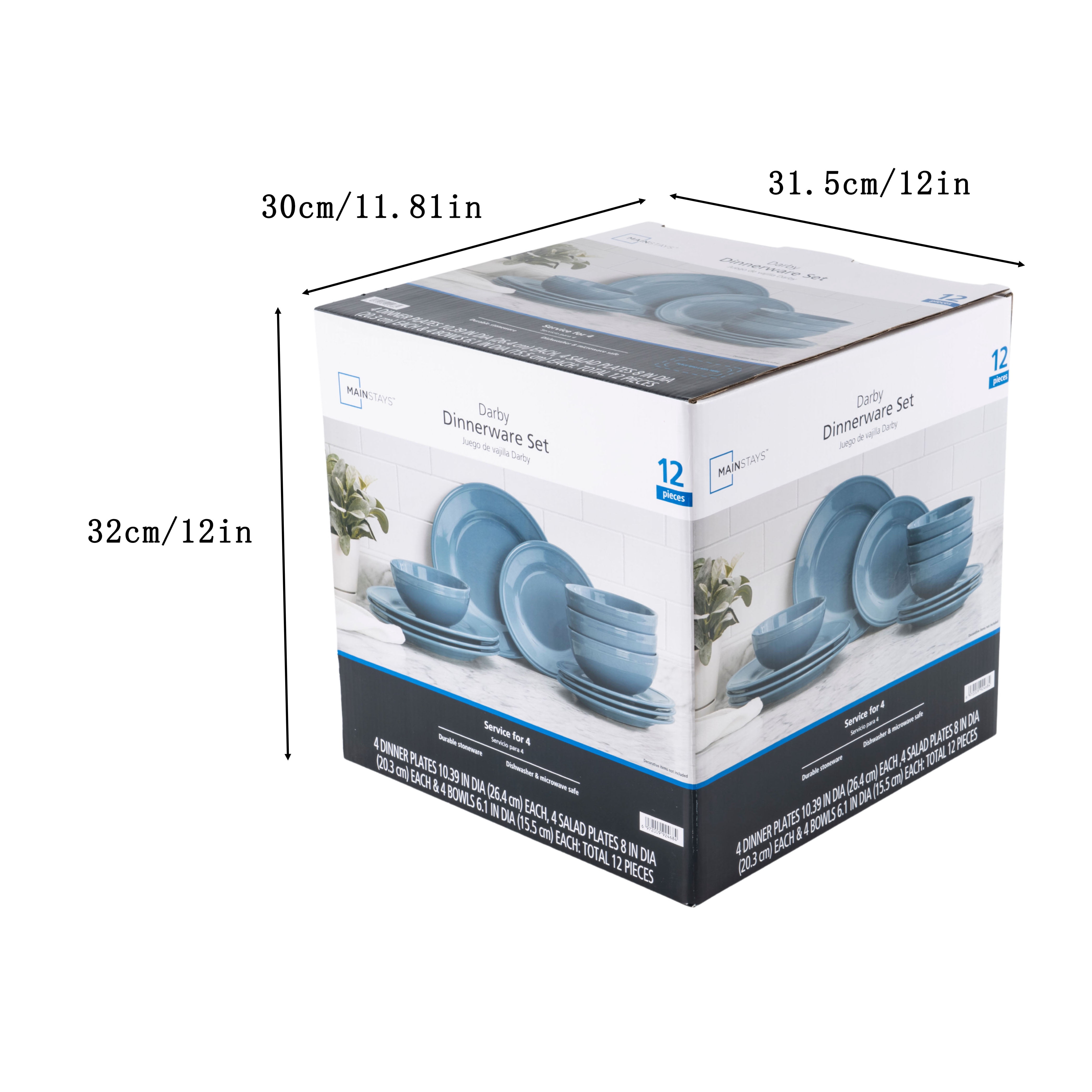 Mainstays Darby 12-Piece Stoneware Dinnerware Set Blue