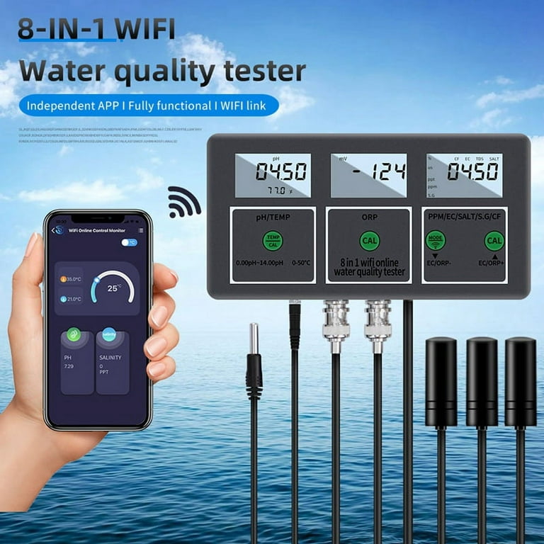 IINCOOY Tuya 8-in-1 Digital WiFi Water Quality Tester PH EC TDS Salt  SG.Temp ORP CF Meter for Aquariums Pools Hydroponics