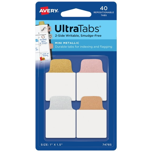 "Ultra Tabs Repositionable Mini Tabs, 1/5-Cut Tabs, Assorted Metallic, 1"" Wide, 40/pack | Bundle of 5 Packs"
