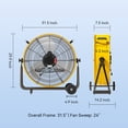 thumbnail image 4 of Pro 30" Heavy Duty Metal Drum Fan, 14000 CFM High Velocity Floor Fan, 3-Speed, 5in Solid Wheels Movable Industrial Drum fan for Commercial, Warehouse, Patio, Shop, Garage, Barn, 4 of 8