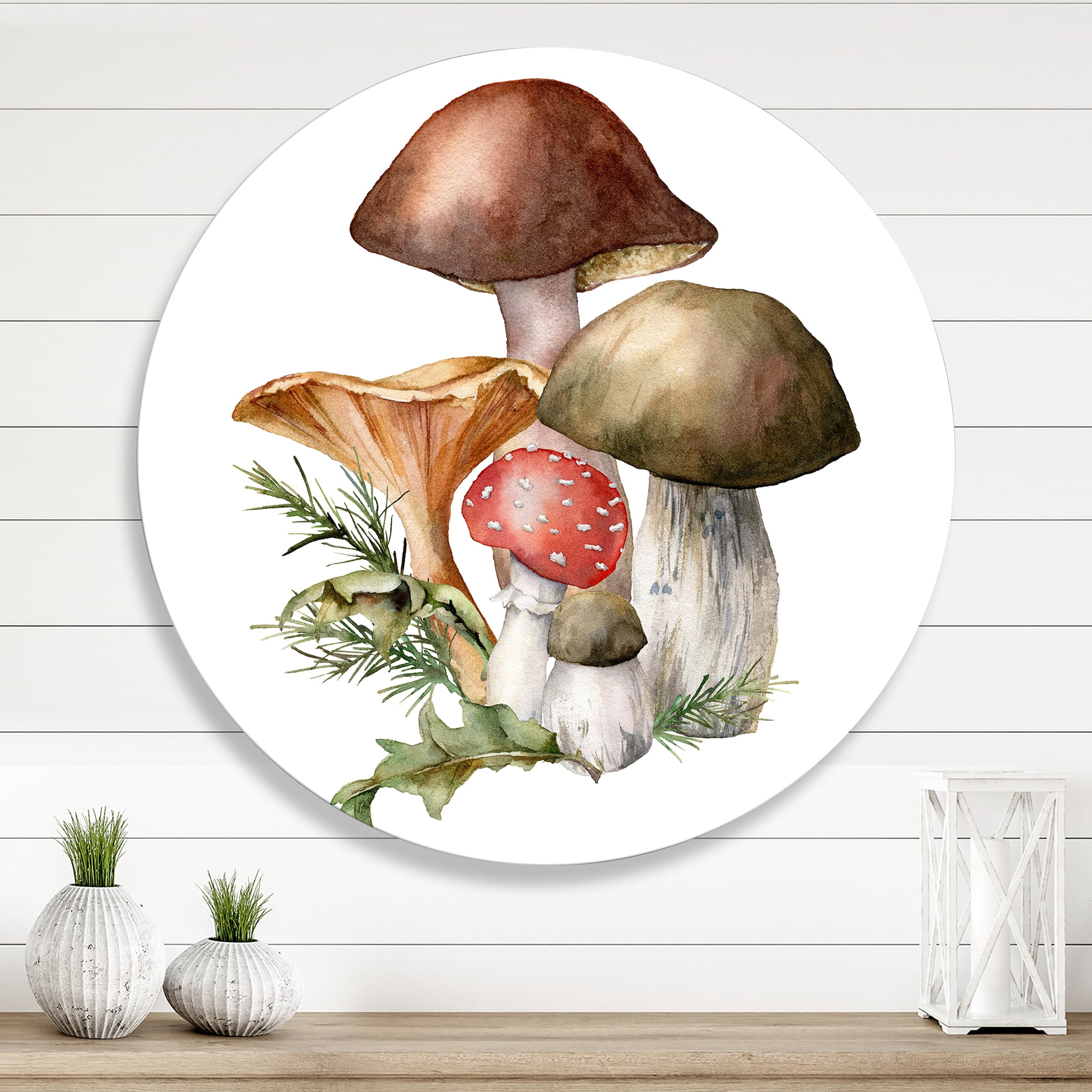 Designart 'Autumn Composition With Mushrooms' Traditional Circle Metal Wall Art 11x11 - Disc of 11