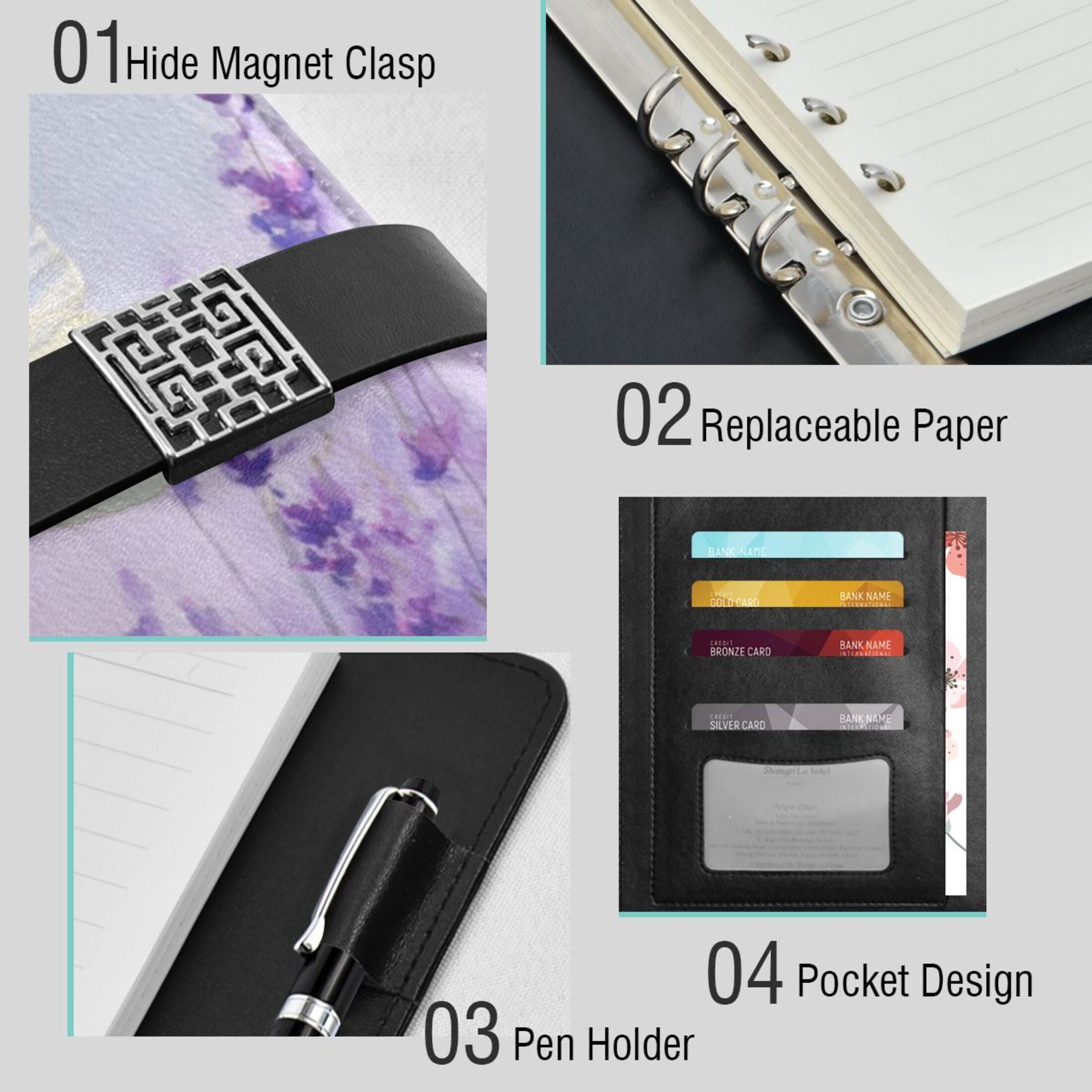 Leather Planner Leather Notebook Notebook Journal Binder Design Pen Pocket Design Convenient for Storage Watercolor Purple Butterfly