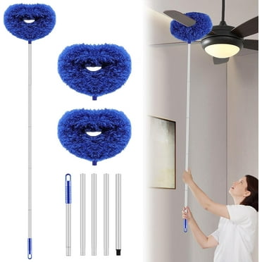 Max 68'' Ceiling Fan Cleaner Duster Reusable Microfiber Ceiling Fan Blade Cleaner Removable Duster with Extension Pole for Cleaning Walls Bookshelves Furniture Door Window Top, Jewel Blue