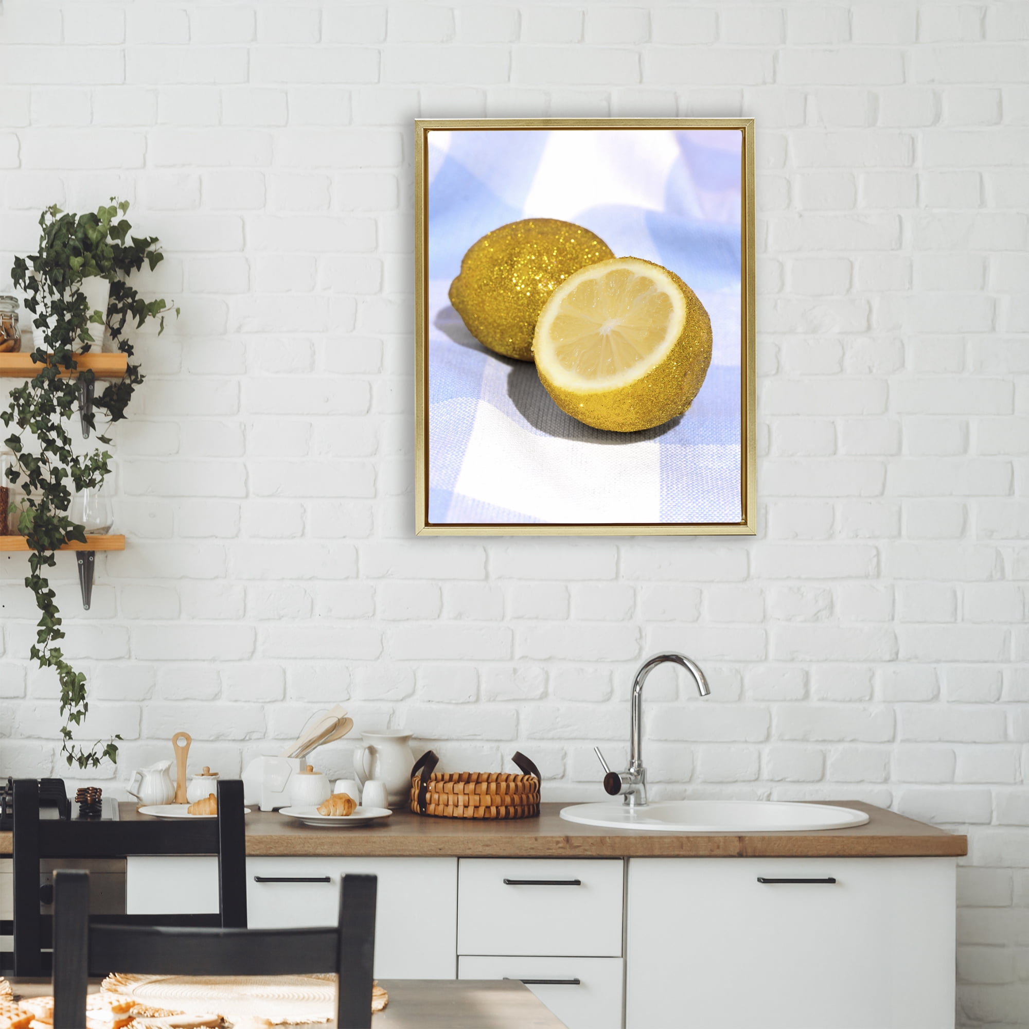 Stupell Industries Glimmer Lemon on Blue Gold Framed Floater Canvas Wall Art, design by LISH Creative