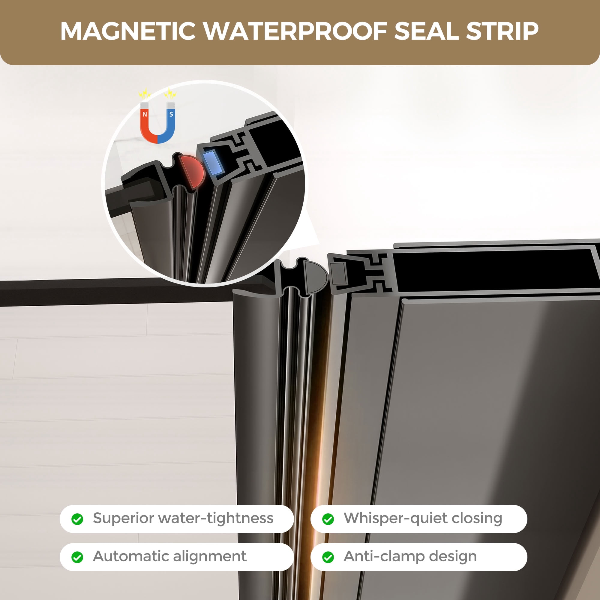 MAYEERTY Frameless Pivot Shower Door, Matte Black, 1/4" Tempered Glass with Explosion-Proof Film, Waterproof & 180° Pivot