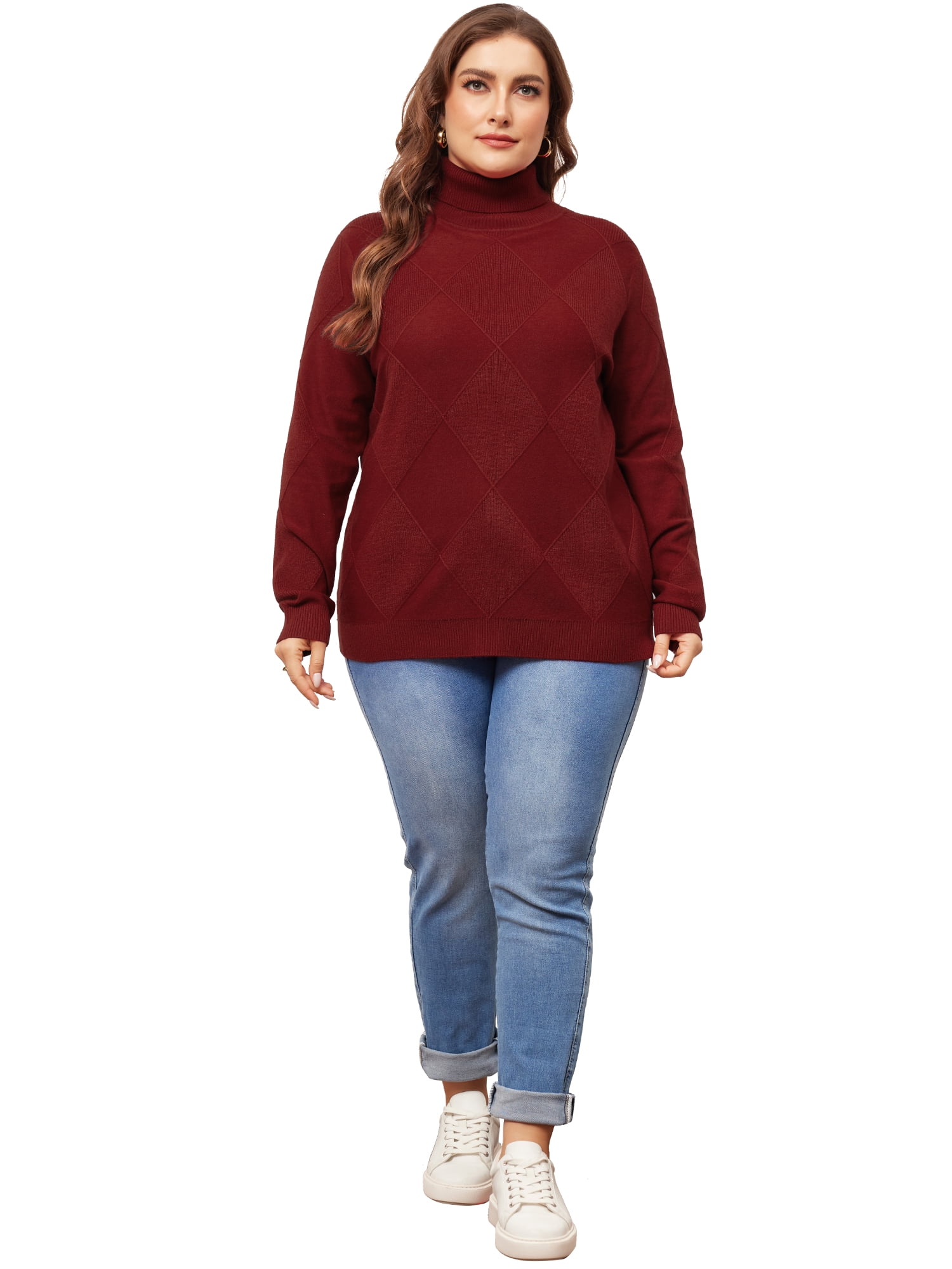 DARING DIVA Plus Size Long Sleeve Turtleneck Novelty Sweater 3X Burgundy