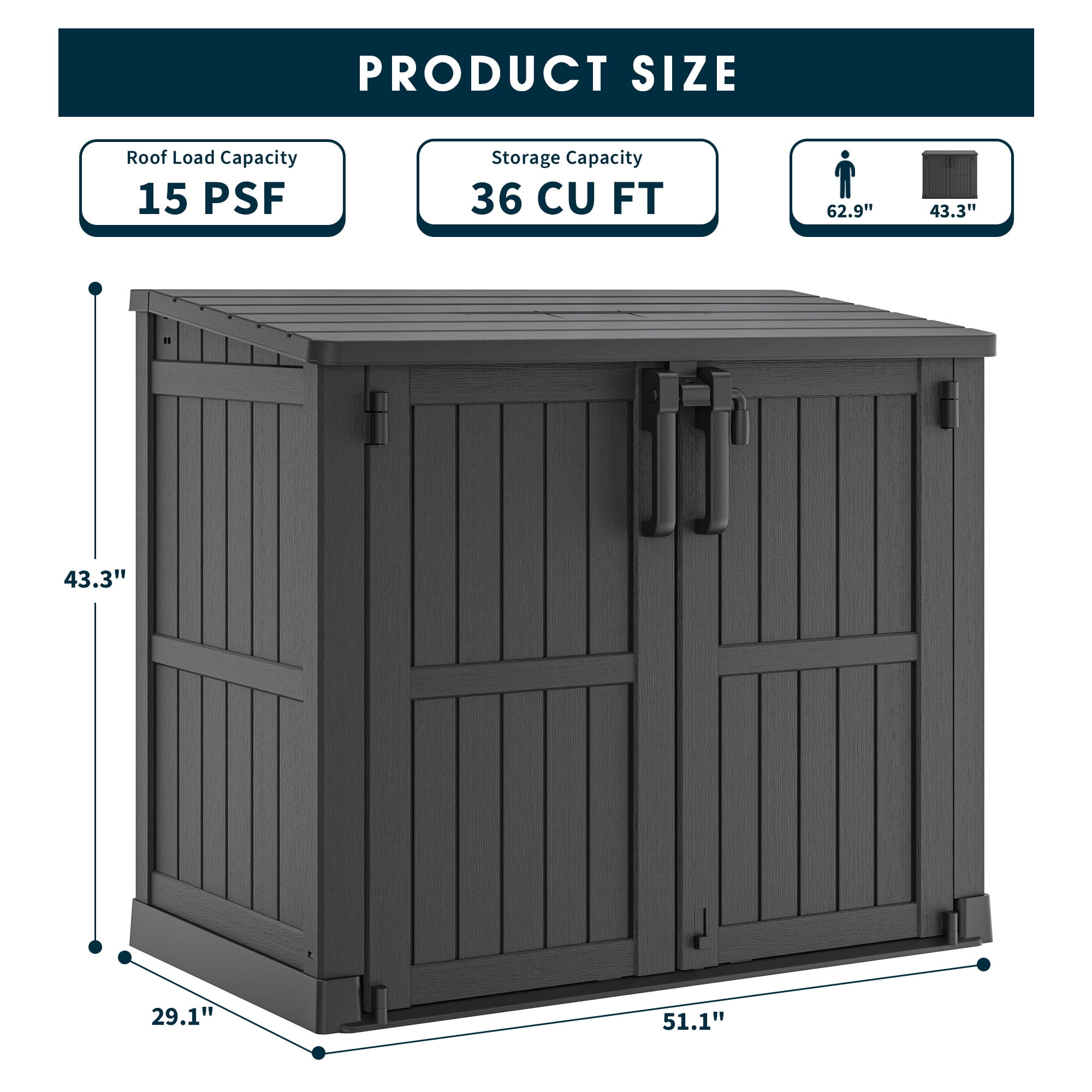 Bifanuo Outdoor Resin Storage Shed 34 Cu.ft Garden Storage Extra Large Capacity Weather Resistant Storage Box, Lockable Resin Waterproof Shed for Bike, Lawnmowe, Garden Tools