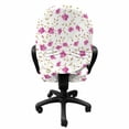 thumbnail image 3 of Flower Office Chair Slipcover, Peony in Vintage Style Girly Curly Stems Happy Times Engagement Theme, Protective Stretch Decorative Fabric Cover, Standard Size, Pink Reseda Green, by Ambesonne, 3 of 5
