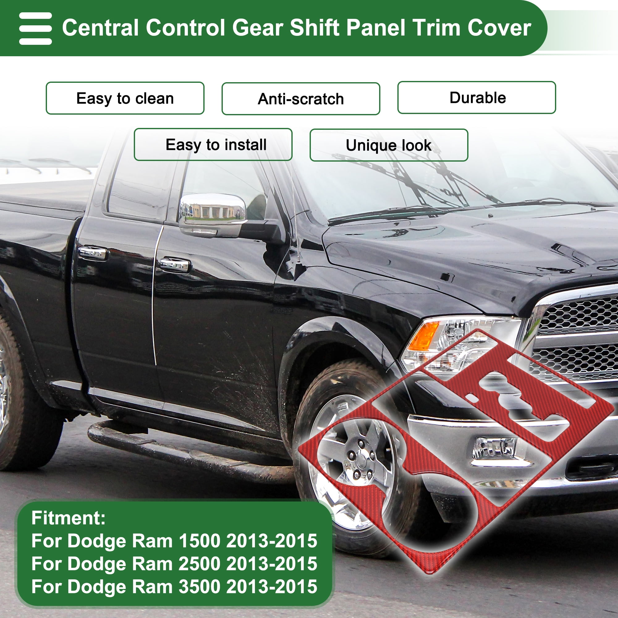 Unique Bargains Central Control Gear Shift Panel Trim Cover for Dodge for Ram 1500 13-15 Gear Shift Control Anti-Scratch Panel Sticker Carbon Fiber Red Half Pack Trim