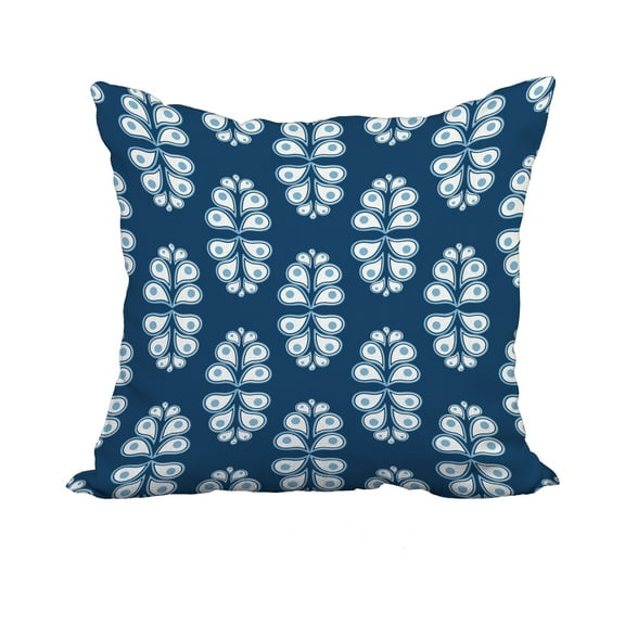 18 x 18 Inch Navy Blue Geometric Print Decorative Polyester Throw Pillow with a Linen Texture