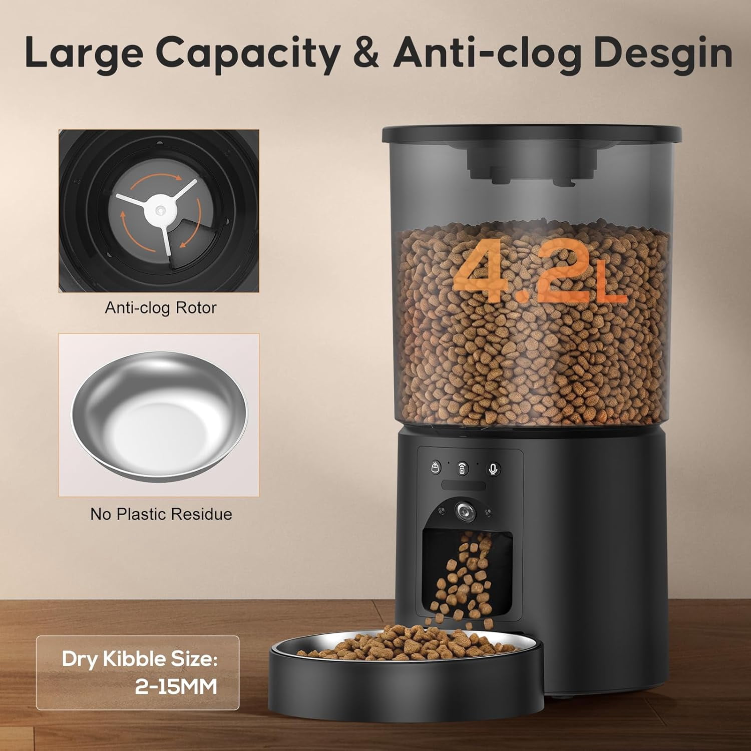 Automatic Cat Feeder with Camera WiFi App Control 1080P HD Video Two-Way Audio 4.2L Food Dispenser for Indoor Cats White