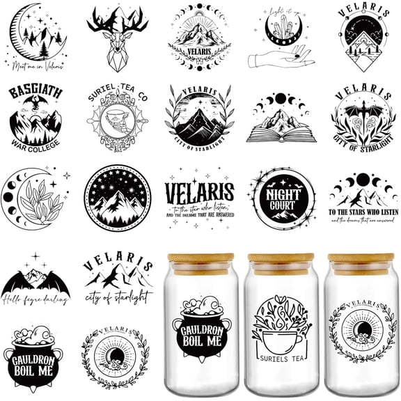 UCEI Transfer Stickers 20 Pack Waterproof Vinyl Decals for Mugs Bottles Laptops 3.15 Inch Fantasy Designs