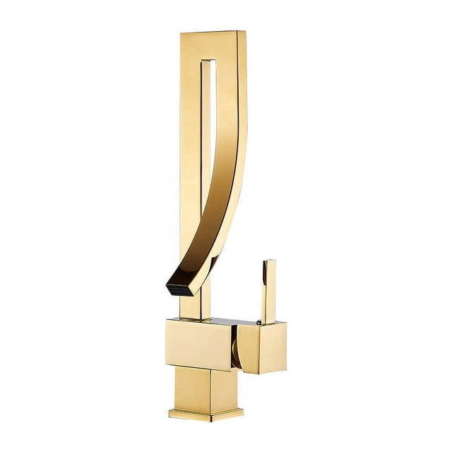 Grifo de cascada para fregadero de cocina moderno, grifo de agua fría y caliente con encimera dorada giratoria creativa de cobre