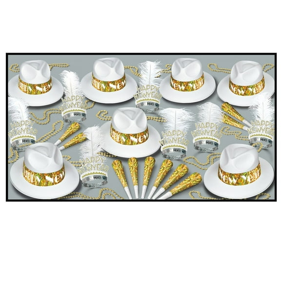 Beistle Club Pack of 50 LA Gold and White Swing "Happy New Years" Legacy Party Favor Hat Kits