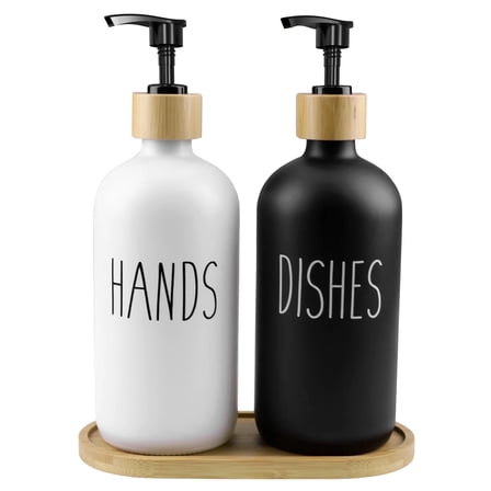 Kusmil Glass Soap Dispenser Set, Contains Hand Soap and Dish Soap Dispenser(Black & White)