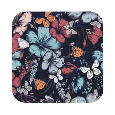 Balery 4 Pcs Flowers Ad Butterfliesleather Coasters Set, Drink Table Cup Coasters For Living Room Kitchen Coffee Decor