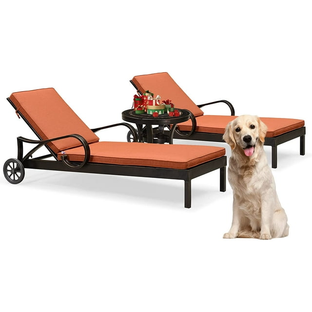 PURPLE LEAF Outdoor Metal Chaise Lounge Chair Set Outside Cast Aluminum Adjustable Chairs with Side Table and Cushion