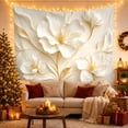 thumbnail image 3 of 3D White Floral Relief on Cream Background, Serene Minimalist for Home Decor Enthusiasts, Sculptural Wall Art, Housewarming Gift, Tapestry Wall Hanging for Bedroom and Living Room, 3 of 7