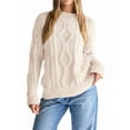 thumbnail image 2 of Chandails à Col Rond en Tricot Torsadé Surdimensionnés pour Femmes Abricot P, 2 of 9
