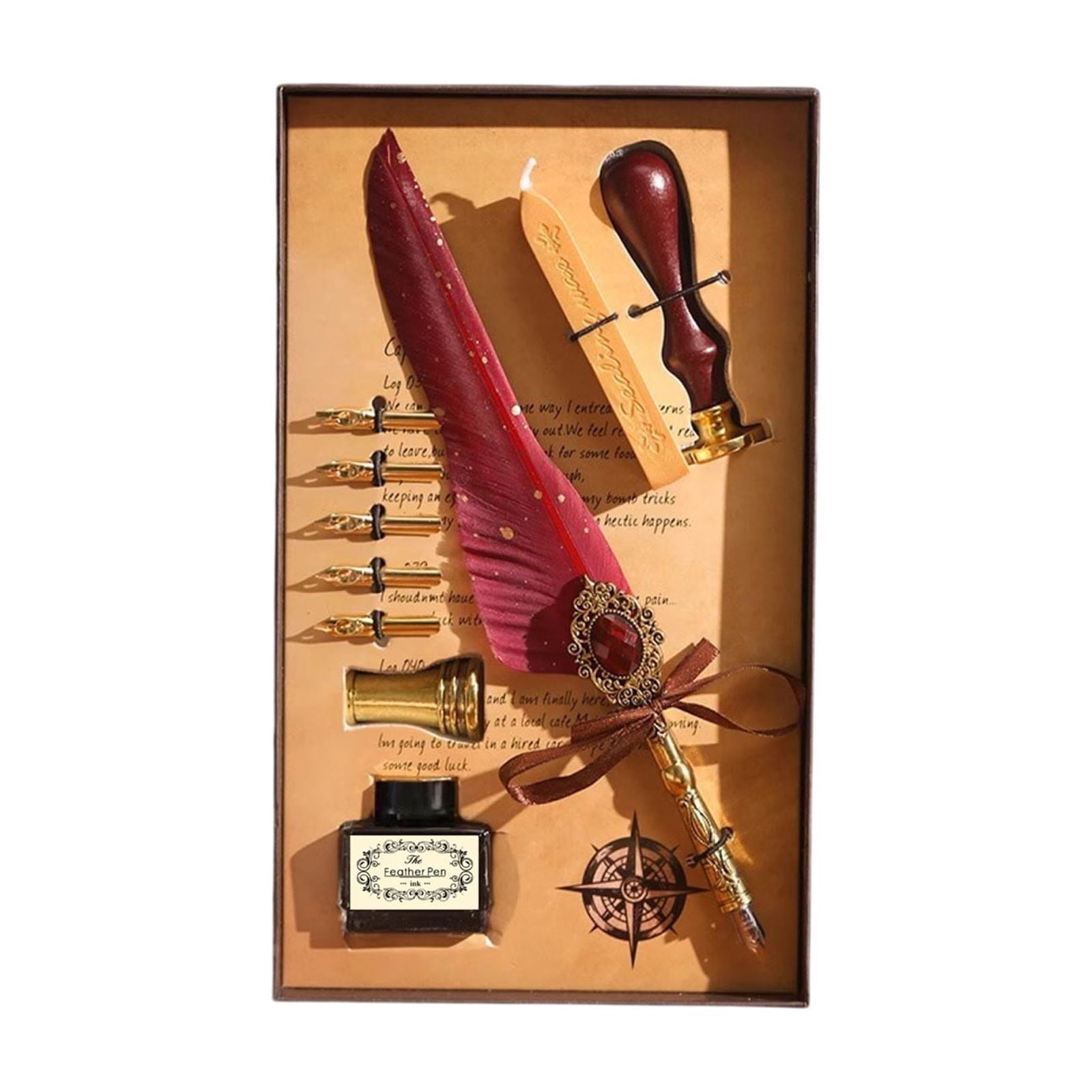 Xheghe Quill Pen Set with Ink, Nibs, Seals & Stand - Ideal for Calligraphy, Journaling & Gift-Giving