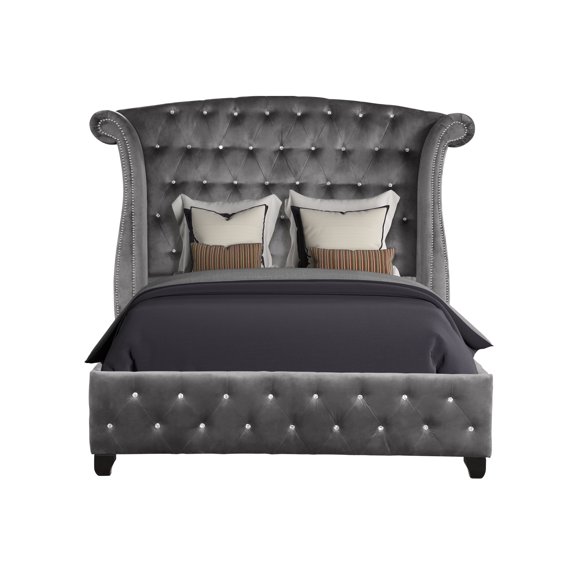 Wood Queen Bed In Gray With Crystal Allure - Bedroom Modern For A Stylish