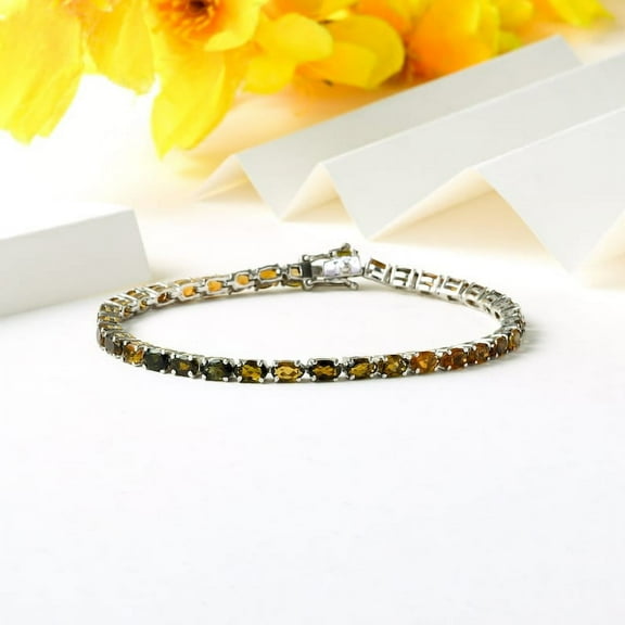 Multi Tourmaline Tennis Bracelet in 14k gold Plated Sterling Silver, Multi Tourmaline Bracelet, Silver Tennis, Tourmaline Bracelet