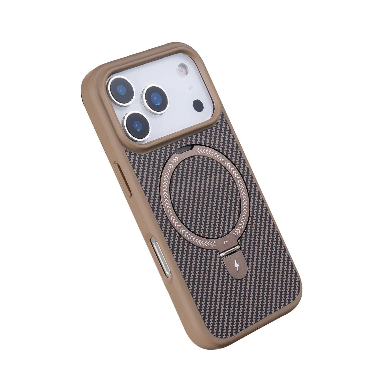 Carbon Texture MagSafe Case with Stand for iPhone 17 Pro Max - Gold