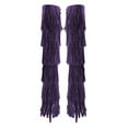 thumbnail image 4 of YDN Women Layer Tassel Pointed Toe Moccasin Boots Knee High Stiletto Mid Heels Western Themed Party Dress Shoes Size 7 Purple, 4 of 4
