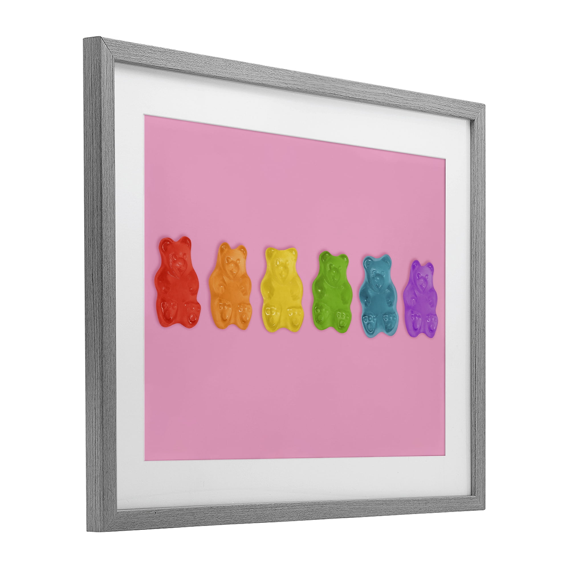 Stupell Industries Rainbow Gummy Bears on Pink Gray Framed Print Under Glass, design by LISH Creative