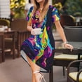 thumbnail image 3 of Easygdp Neon Pop Art Pitbull para Vestido Transpirable de Mujer, Vestido Suelto de Manga Corta con Pliegues y Bolsillos para el Verano, 3 of 6